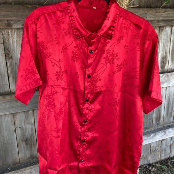 Satin Red Button Up Shirt - Picture 5 of 8
